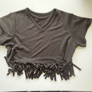 Gray Fringe Hem Women's Top